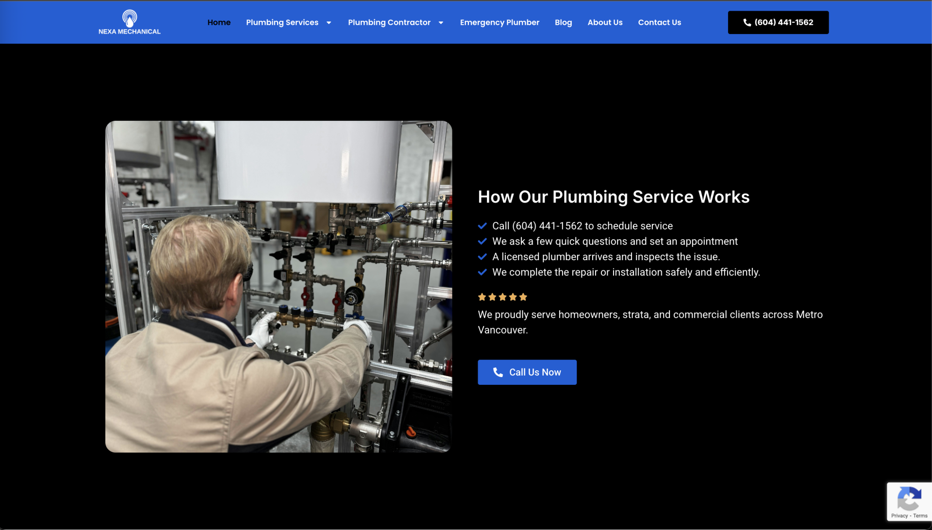 SEO optimized plumbing company website for Vancouver Plumbing Services created by WebPulse