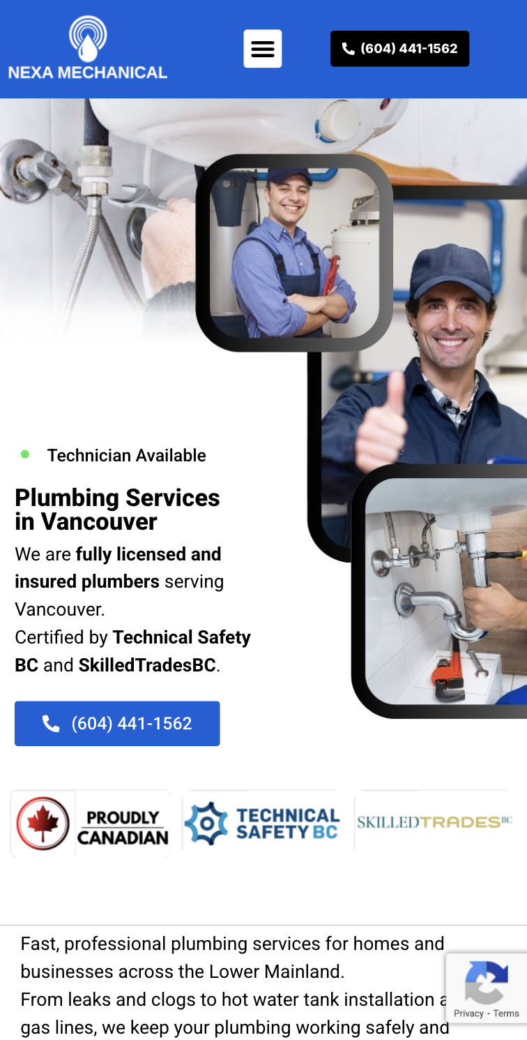 Custom plumbing website design for Vancouver Plumbing Services built by WebPulse